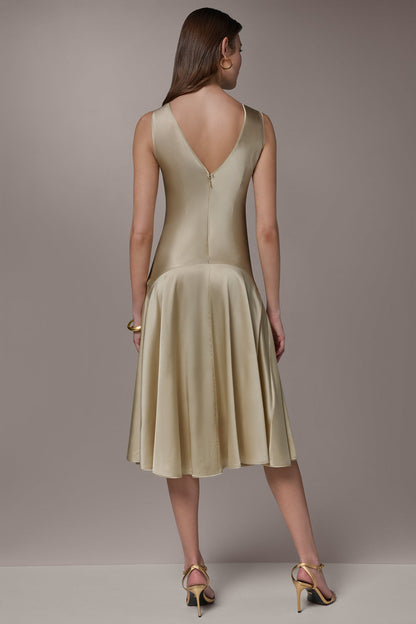 SILK-CHARMEUSE MIDI A-LINE DRESS