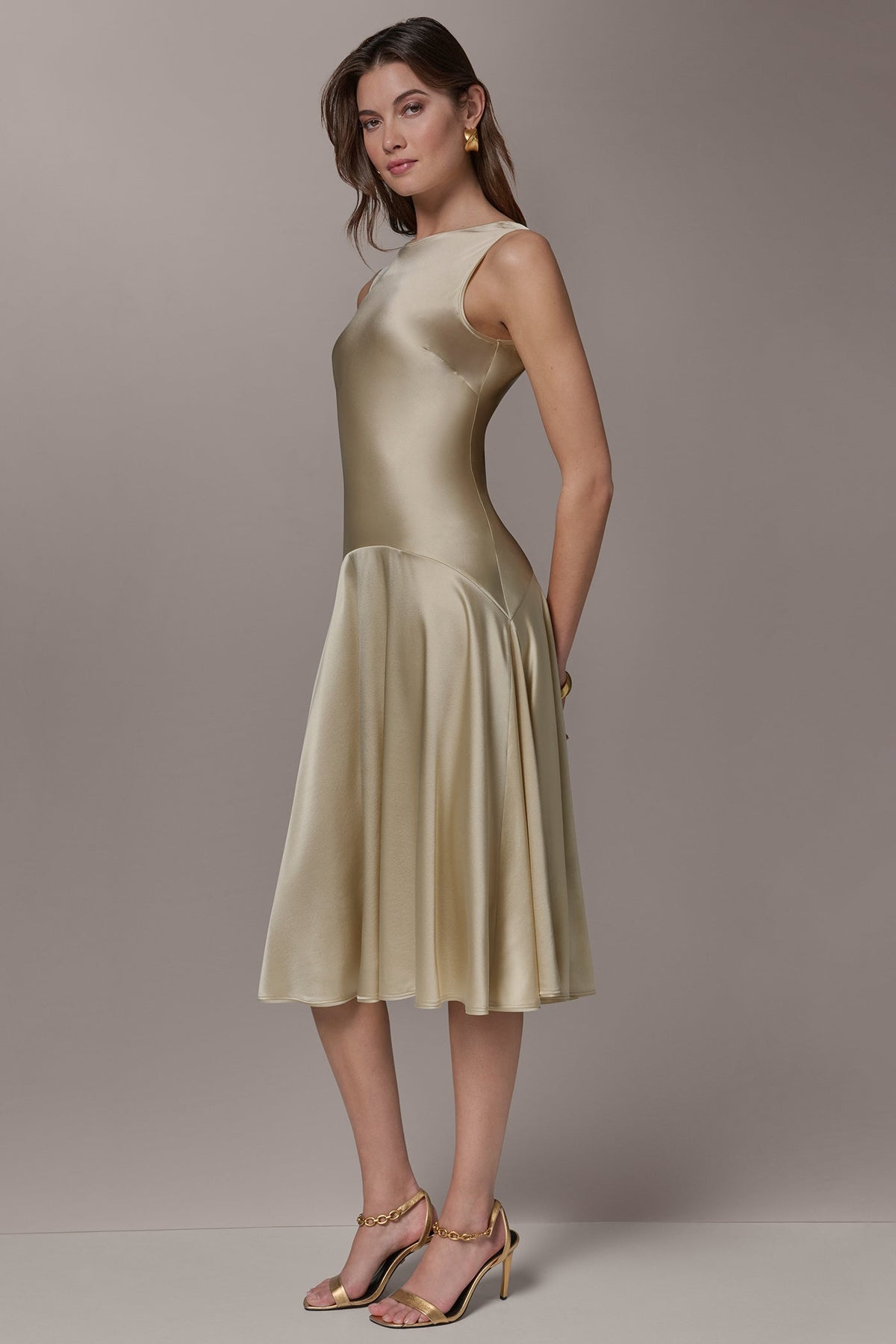 SILK-CHARMEUSE MIDI A-LINE DRESS
