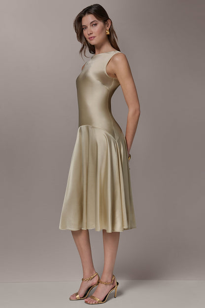 SILK-CHARMEUSE MIDI A-LINE DRESS