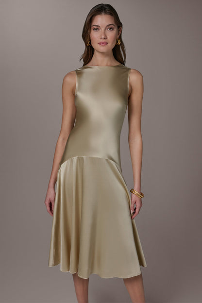 SILK-CHARMEUSE MIDI A-LINE DRESS