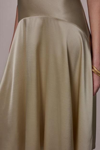 SILK-CHARMEUSE MIDI A-LINE DRESS