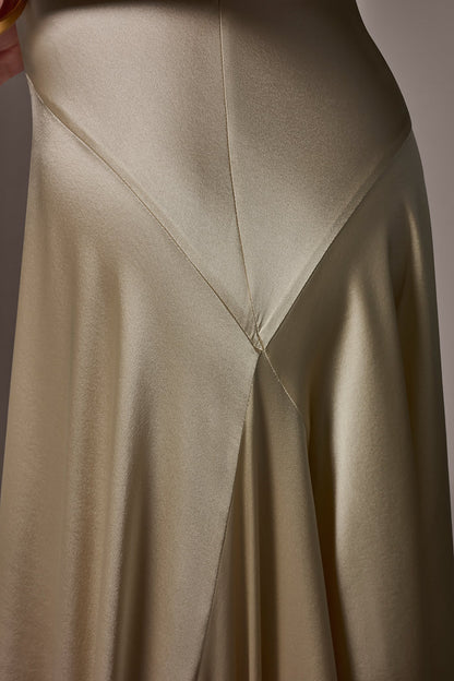 SILK-CHARMEUSE MIDI A-LINE DRESS