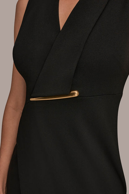 SLEEVELESS WRAP V-NECK SHEATH DRESS