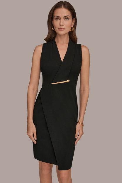 SLEEVELESS WRAP V-NECK SHEATH DRESS