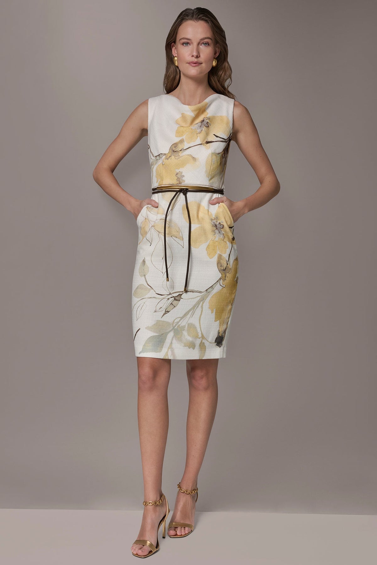 TWEED FLORAL SLEEVELESS SHEATH DRESS