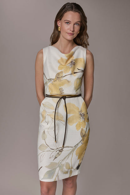 TWEED FLORAL SLEEVELESS SHEATH DRESS