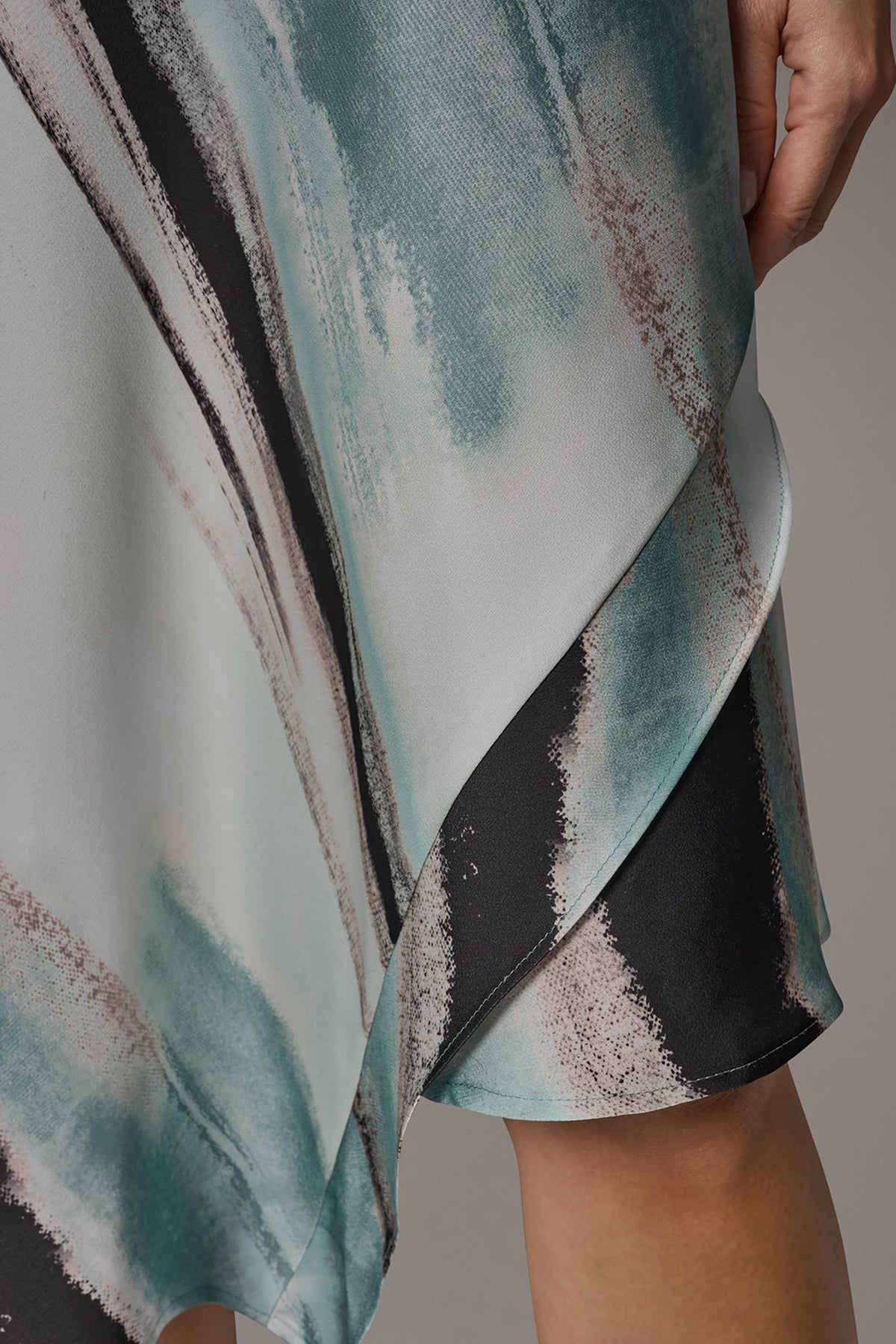 ASYMMETRIC PRINTED MIDI FIT AND FLARE DRESS