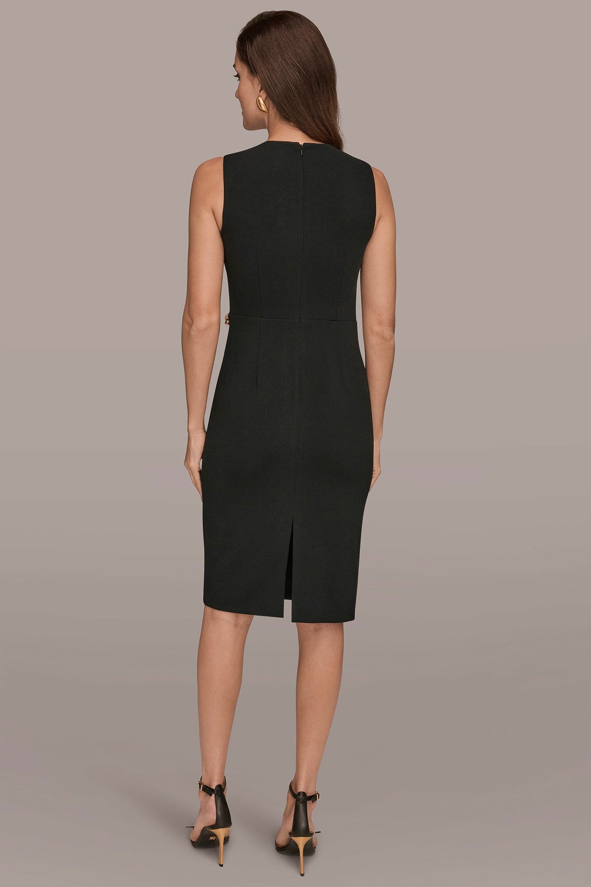 SLEEVELESS PLEATED MIDI SHEATH DRESS