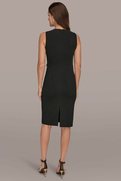 SLEEVELESS PLEATED MIDI SHEATH DRESS
