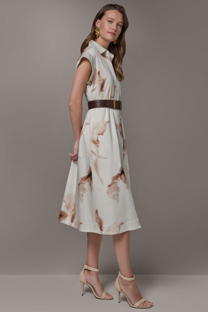 COTTON-SATEEN FLORAL MIDI SHIRT DRESS