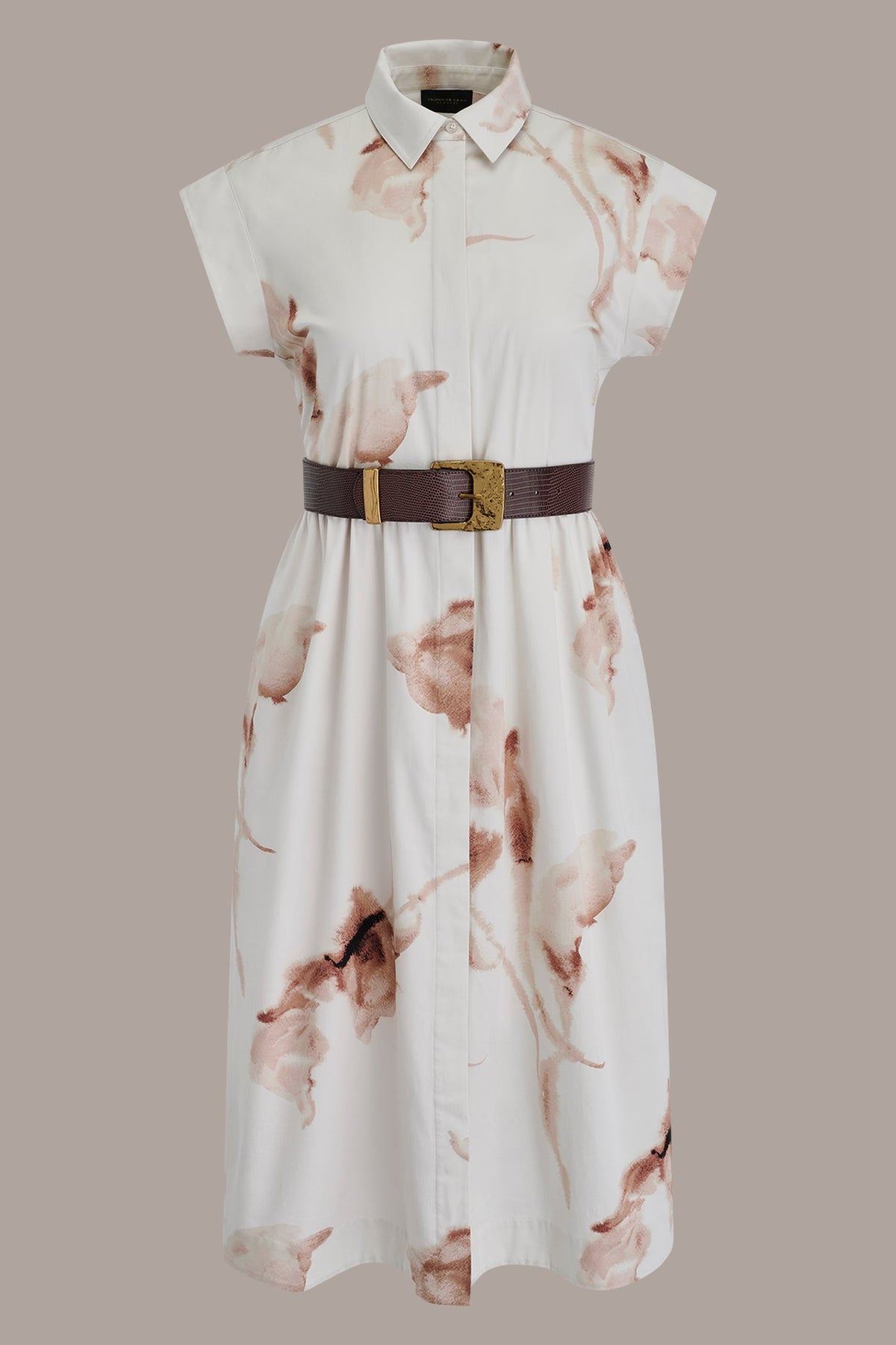 COTTON-SATEEN FLORAL MIDI SHIRT DRESS