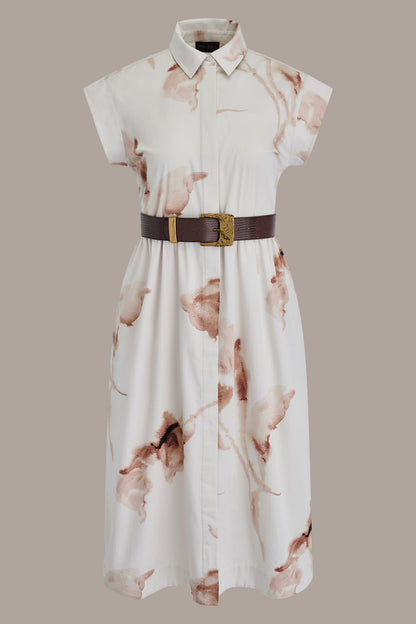 COTTON-SATEEN FLORAL MIDI SHIRT DRESS