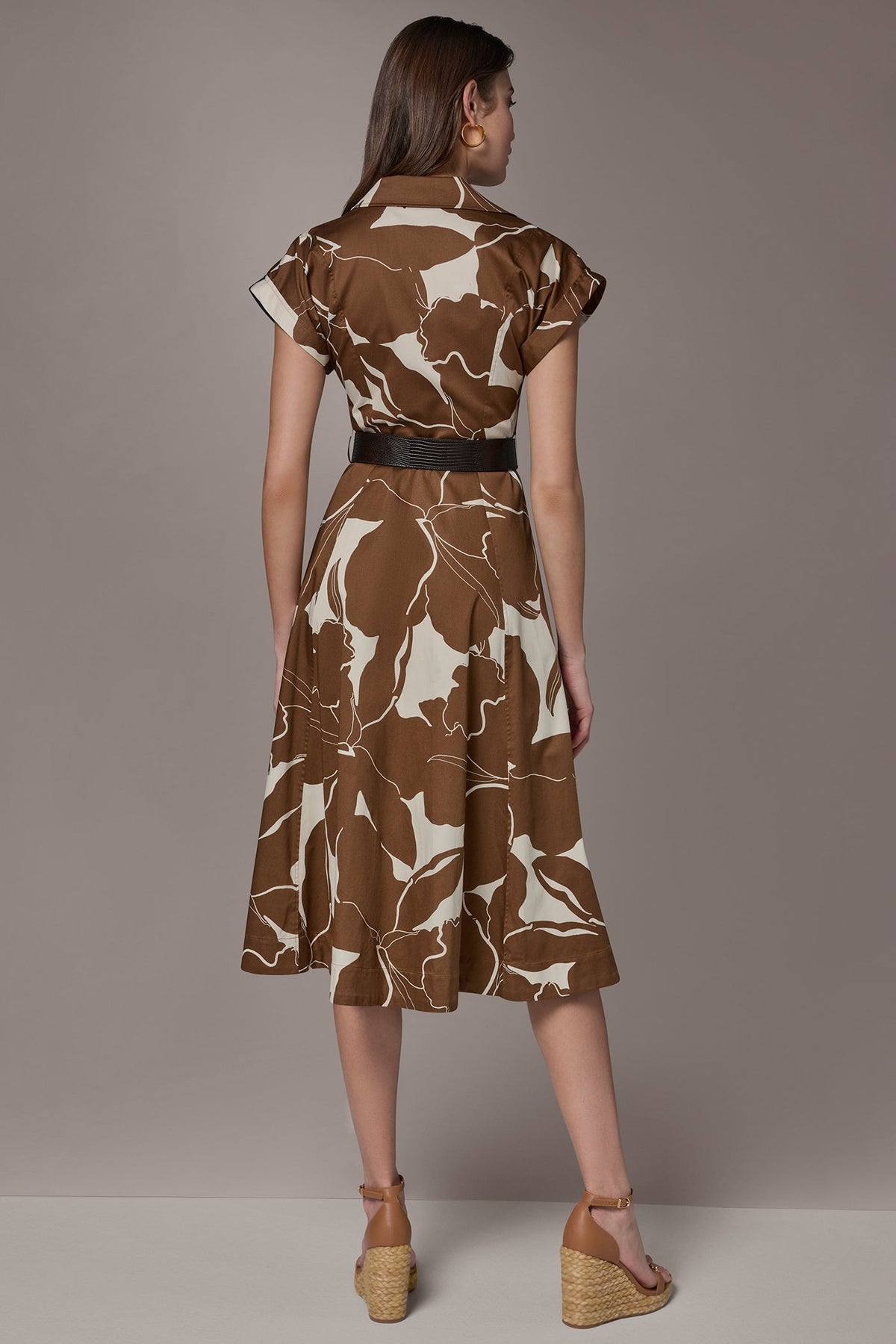 COTTON-SATEEN FLORAL MIDI SHIRT DRESS