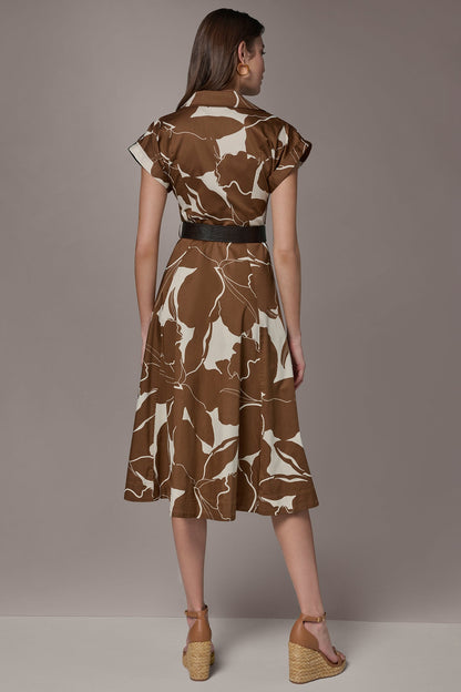 COTTON-SATEEN FLORAL MIDI SHIRT DRESS