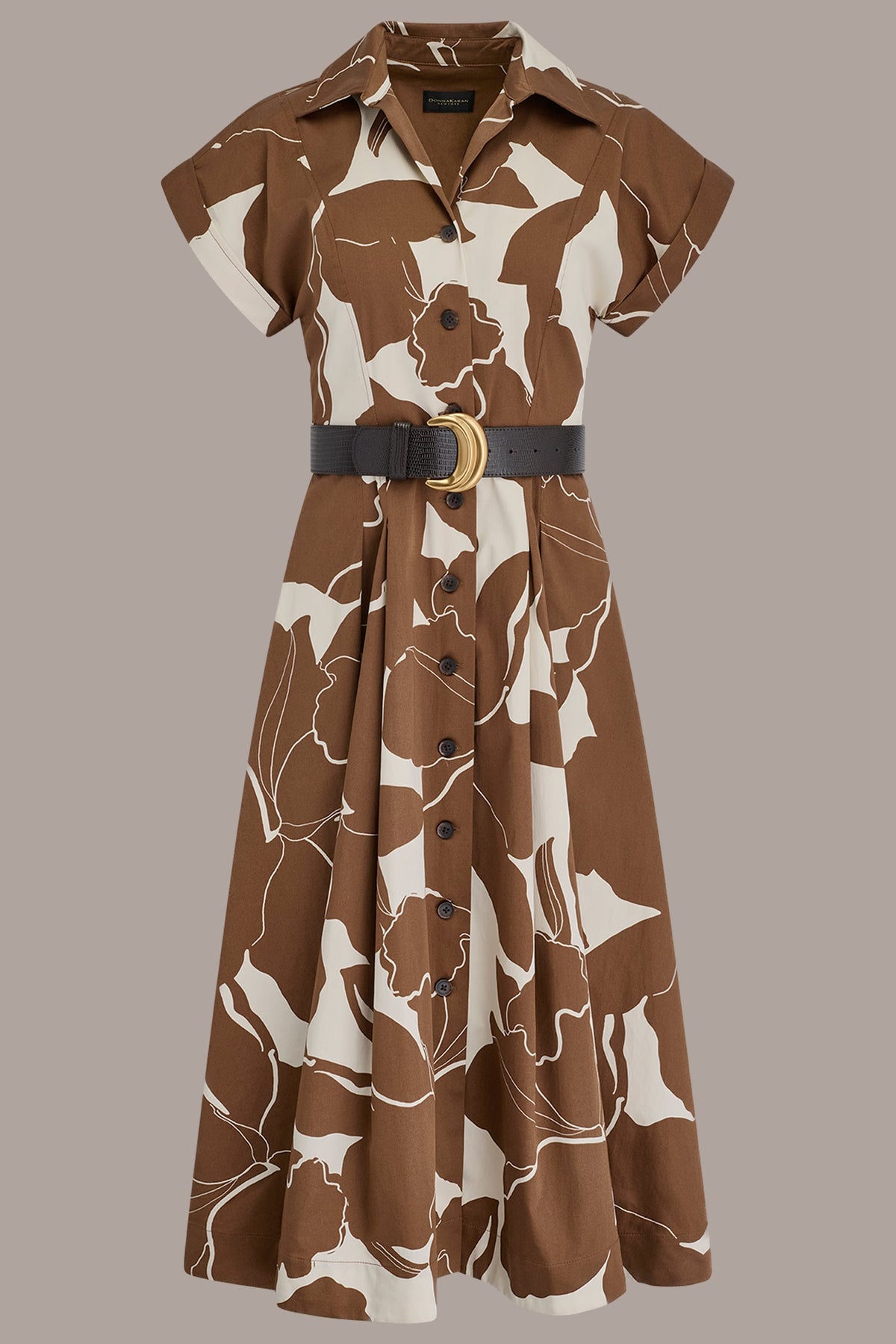 COTTON-SATEEN FLORAL MIDI SHIRT DRESS