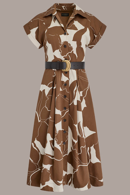 COTTON-SATEEN FLORAL MIDI SHIRT DRESS