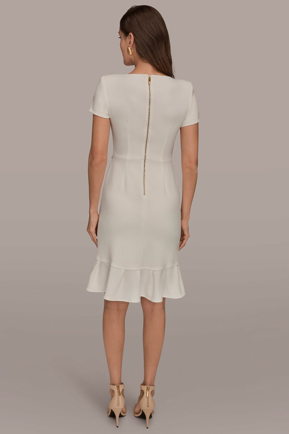 SHORT SLEEVE RUFFLE SHEATH DRESS