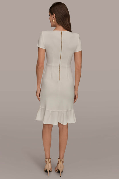 SHORT SLEEVE RUFFLE SHEATH DRESS