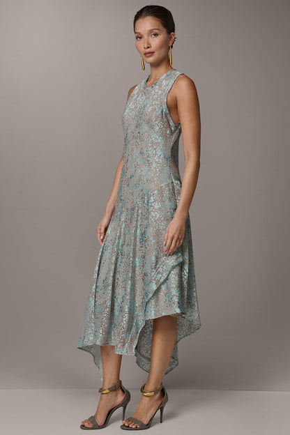 SLEEVELESS MIDI FIT AND FLARE DRESS