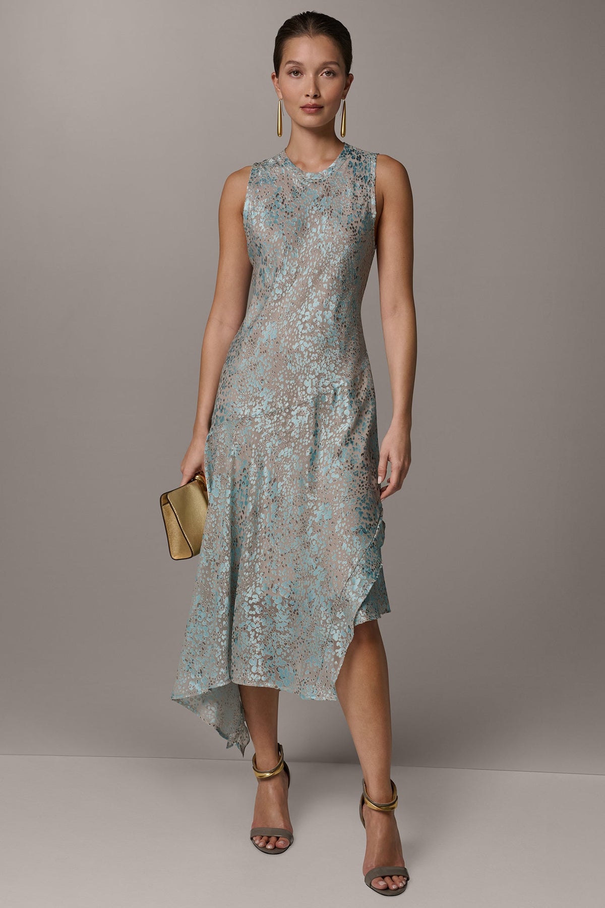 SLEEVELESS MIDI FIT AND FLARE DRESS