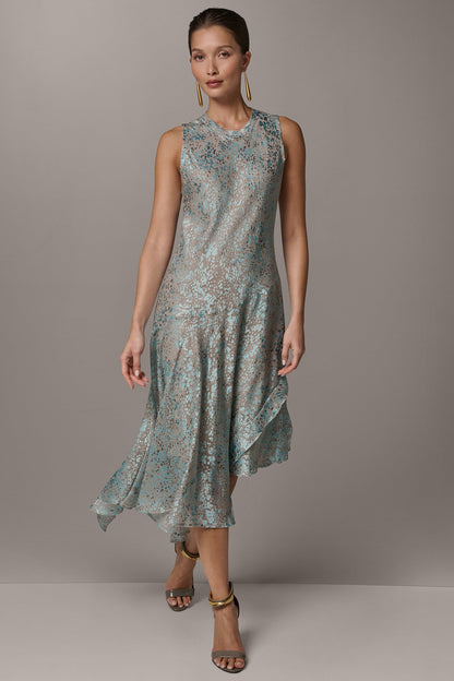 SLEEVELESS MIDI FIT AND FLARE DRESS