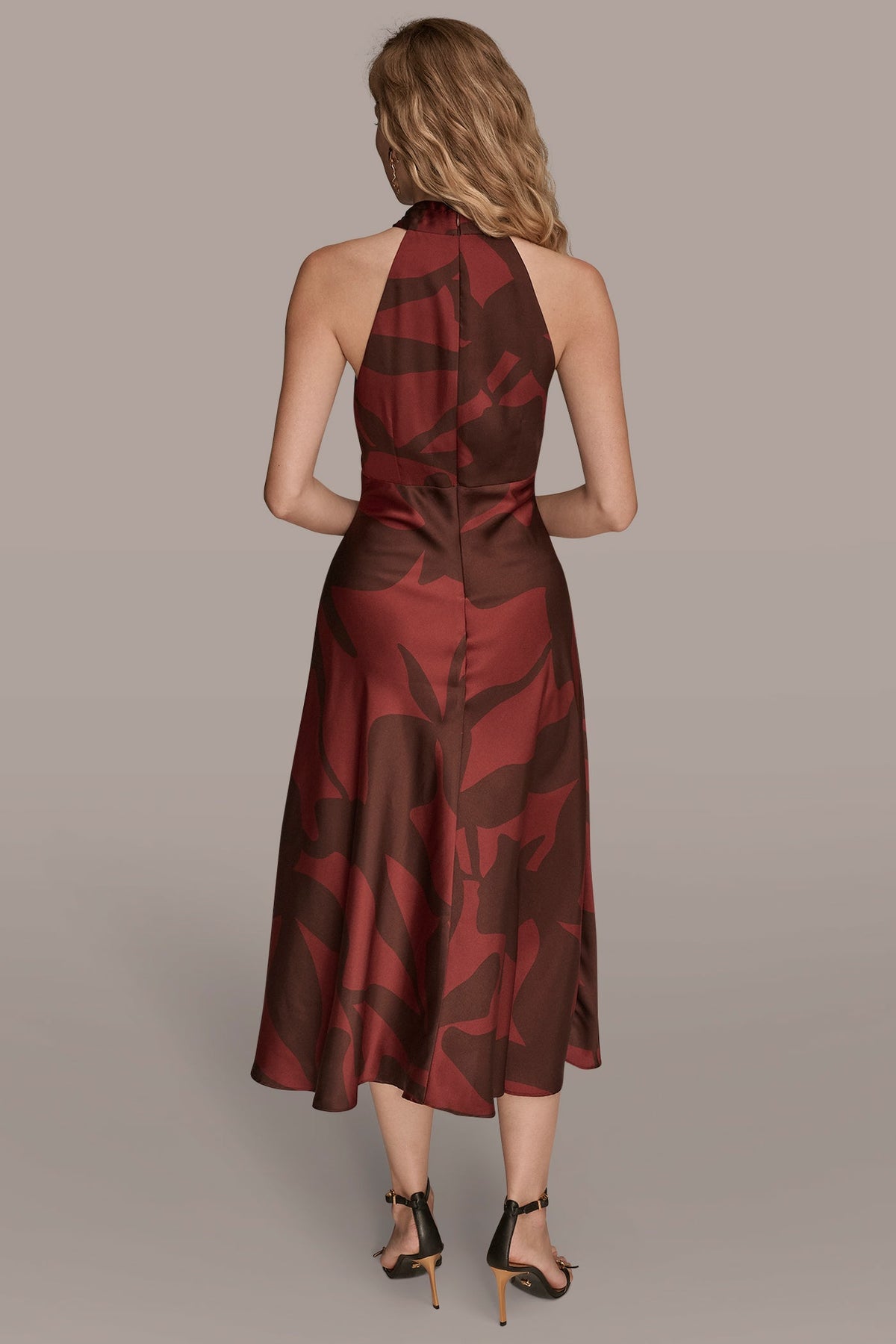 FLORAL CROSS-FRONT MIDI HALTER DRESS