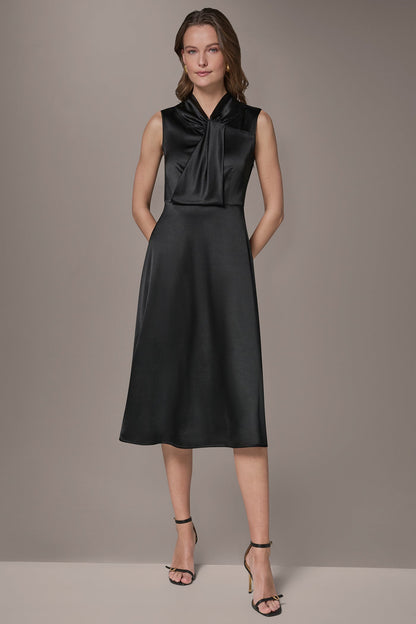 SILK-CHARMEUSE MIDI A-LINE DRESS