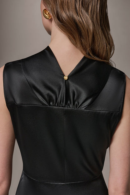 SILK-CHARMEUSE MIDI A-LINE DRESS