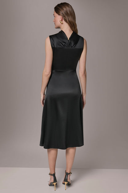 SILK-CHARMEUSE MIDI A-LINE DRESS