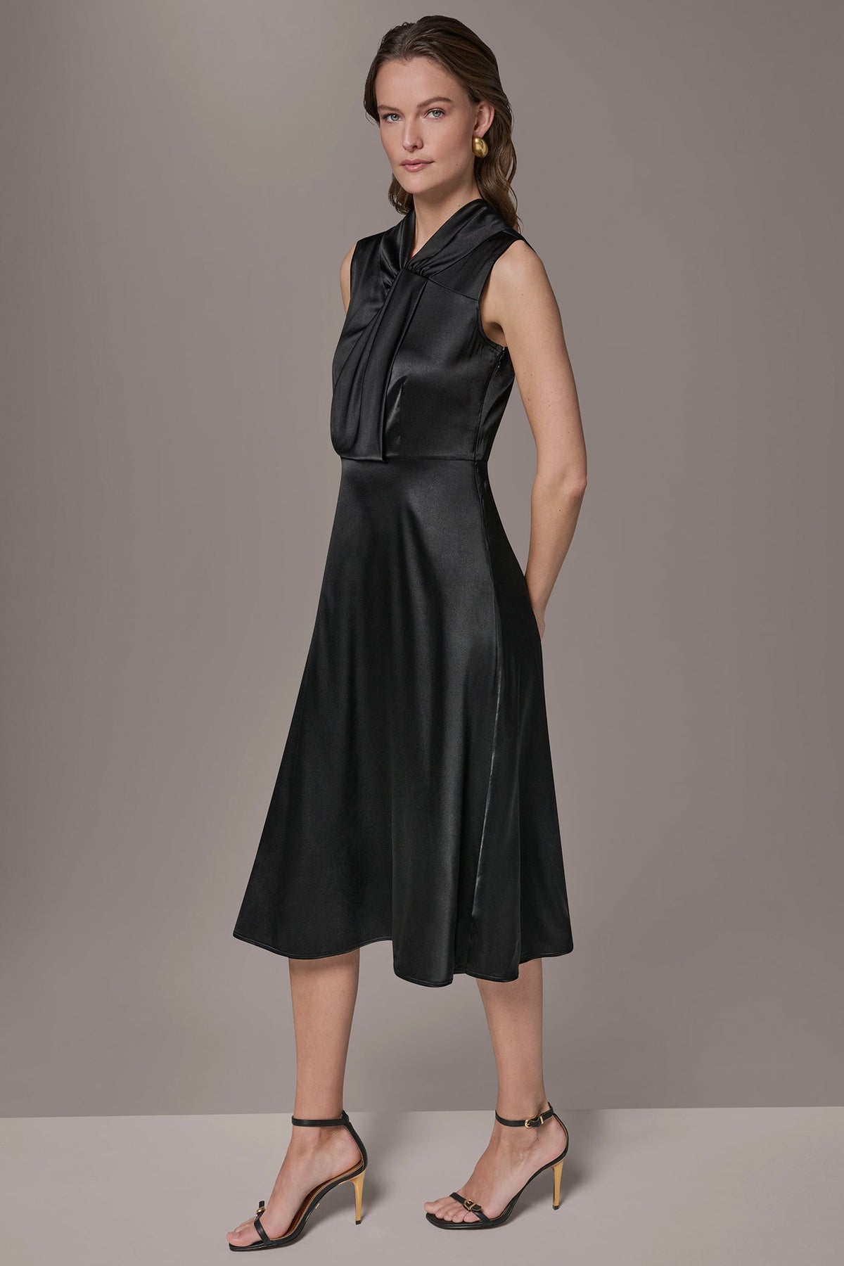 SILK-CHARMEUSE MIDI A-LINE DRESS