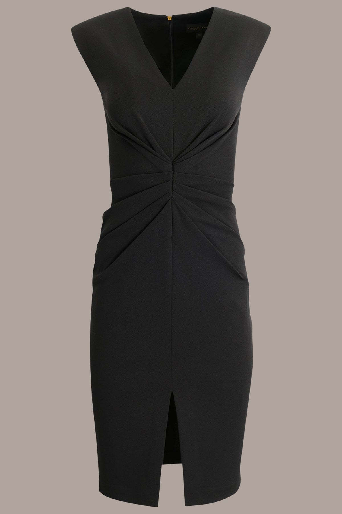 SLEEVELESS SPLIT-FRONT MIDI SHEATH DRESS