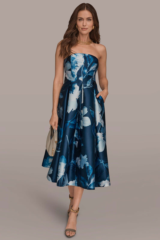 MIKADO STRAPLESS FLORAL MIDI GOWN