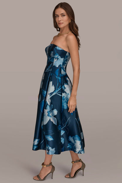 MIKADO STRAPLESS FLORAL MIDI GOWN