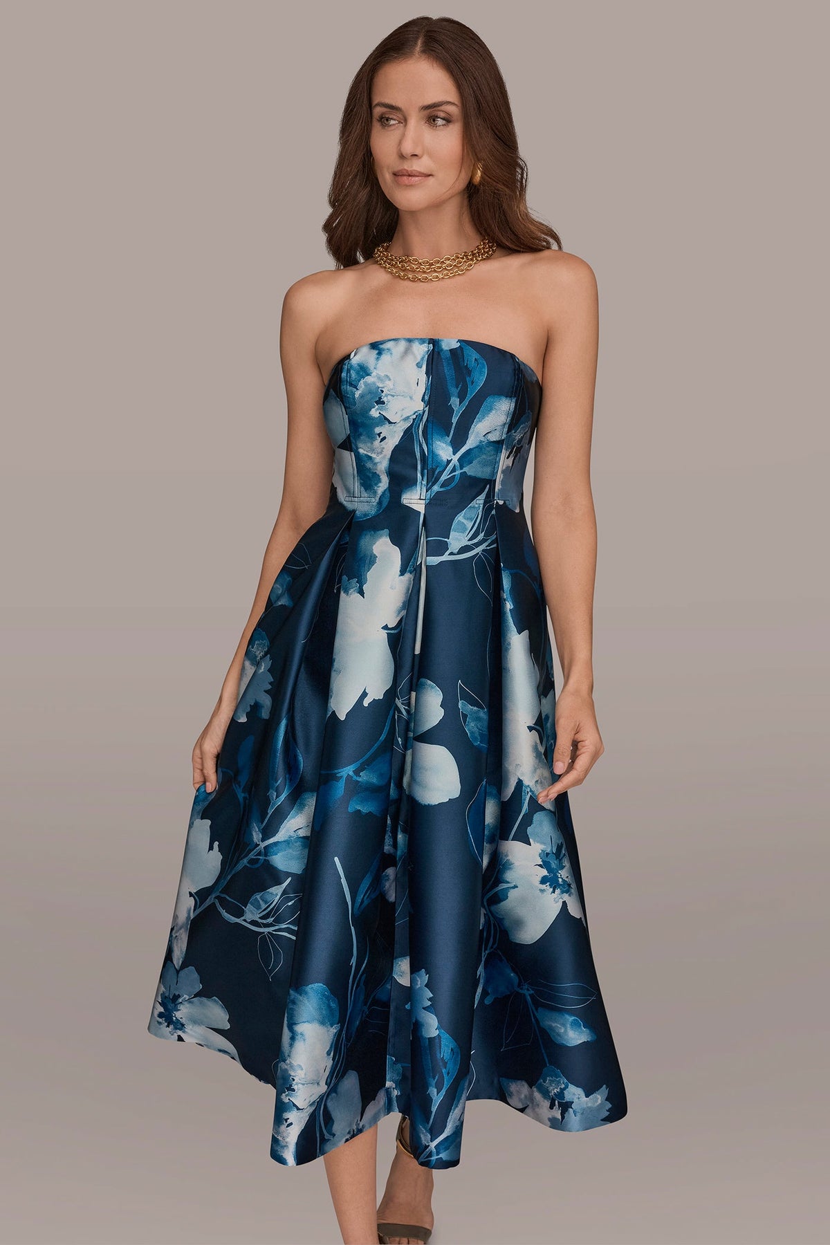 MIKADO STRAPLESS FLORAL MIDI GOWN