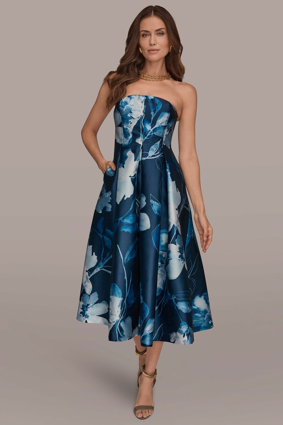 MIKADO STRAPLESS FLORAL MIDI GOWN