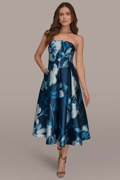 MIKADO STRAPLESS FLORAL MIDI GOWN