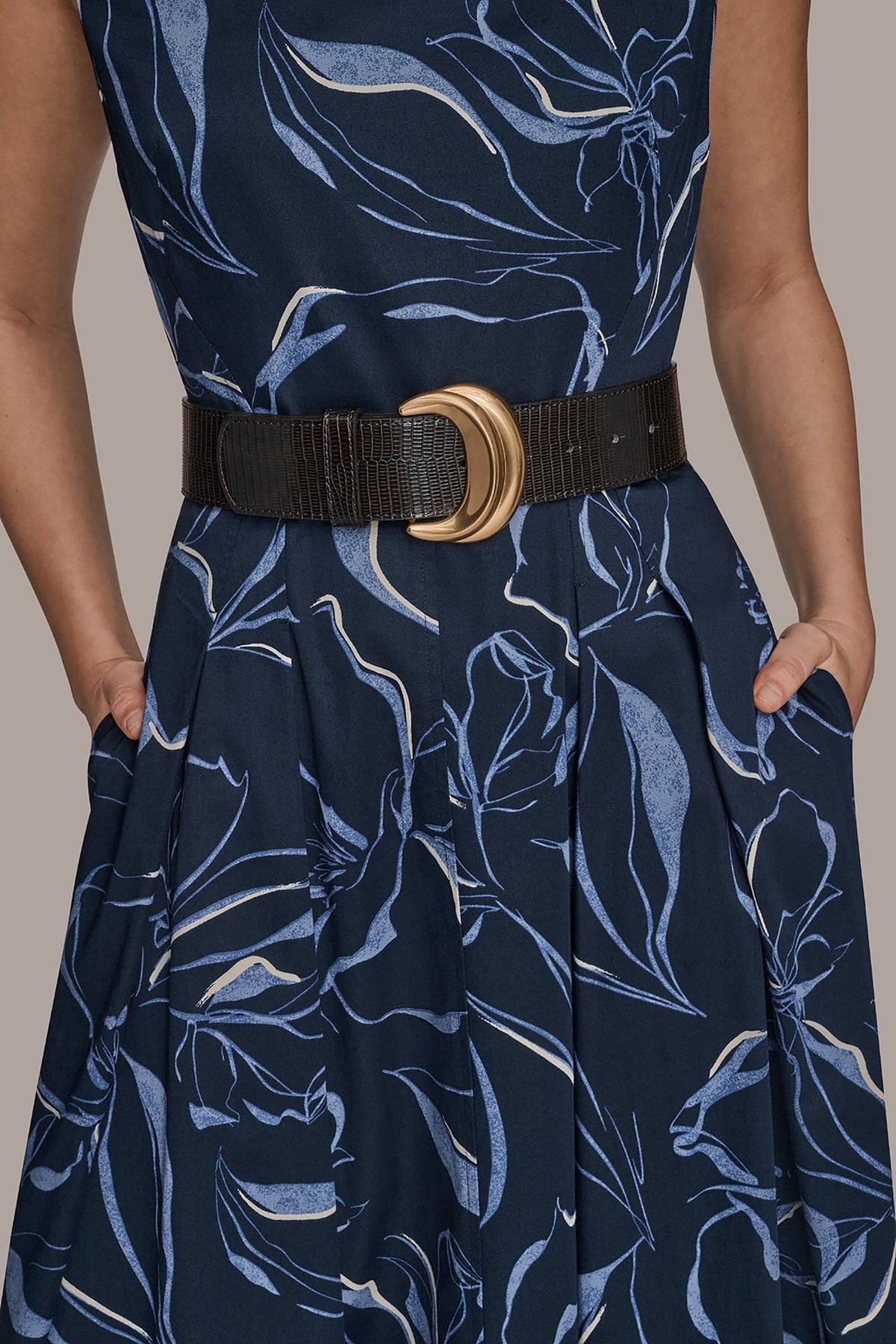 COTTON FLORAL SQUARE-NECK MIDI DRESS