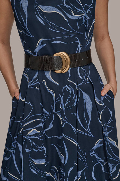 COTTON FLORAL SQUARE-NECK MIDI DRESS
