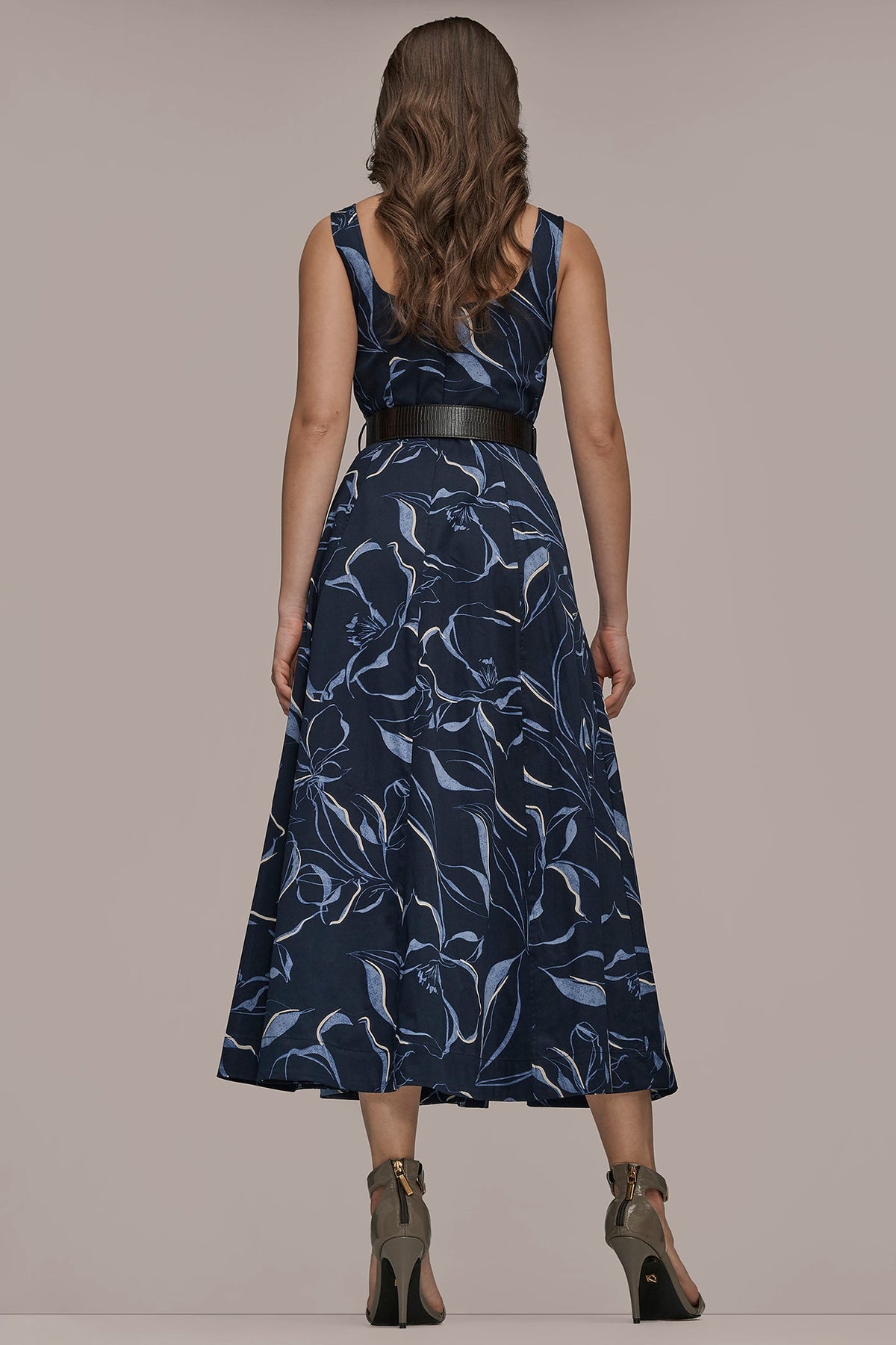COTTON FLORAL SQUARE-NECK MIDI DRESS