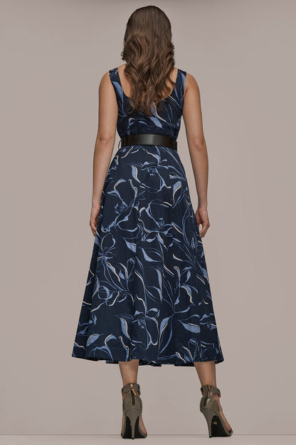 COTTON FLORAL SQUARE-NECK MIDI DRESS