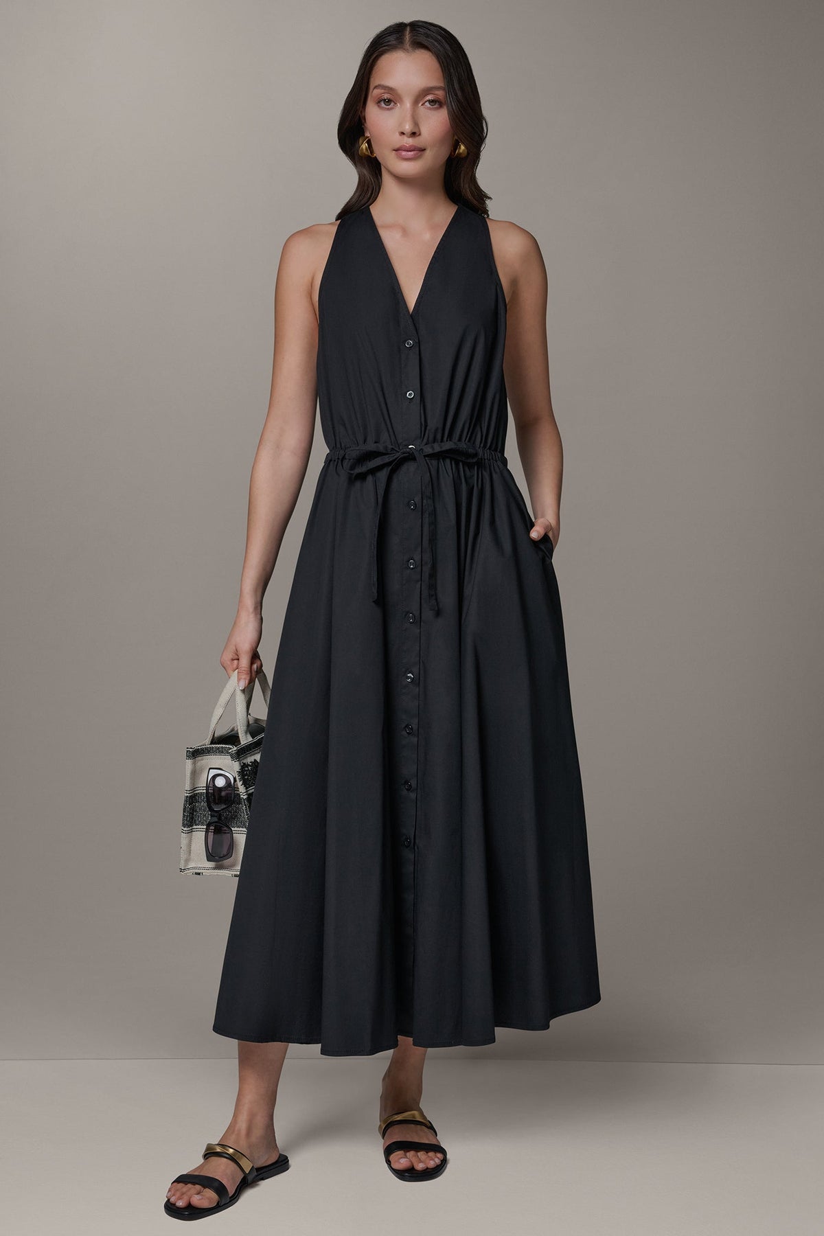 SLEEVELESS MIDI HALTER DRESS