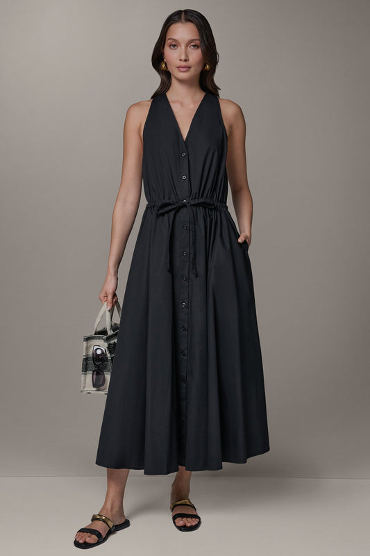 SLEEVELESS MIDI HALTER DRESS