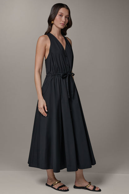 SLEEVELESS MIDI HALTER DRESS