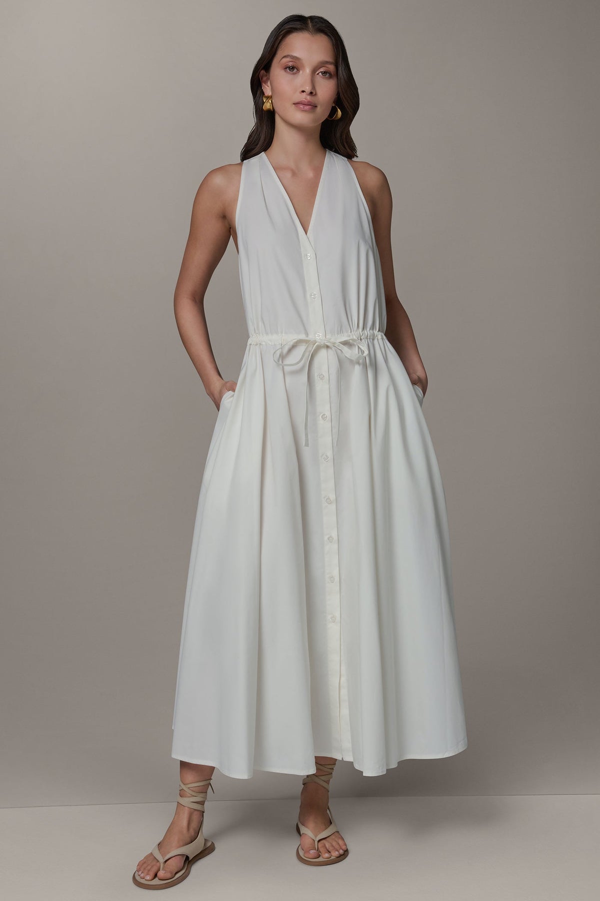 SLEEVELESS MIDI HALTER DRESS