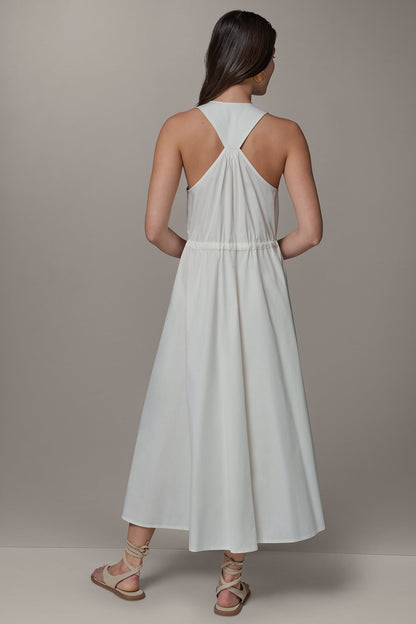 SLEEVELESS MIDI HALTER DRESS
