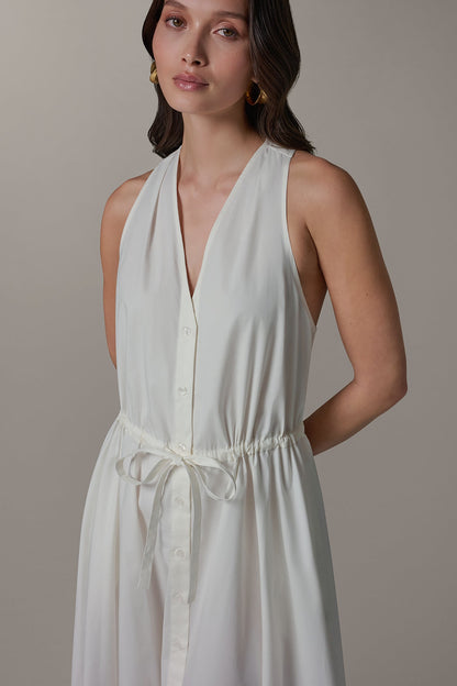 SLEEVELESS MIDI HALTER DRESS