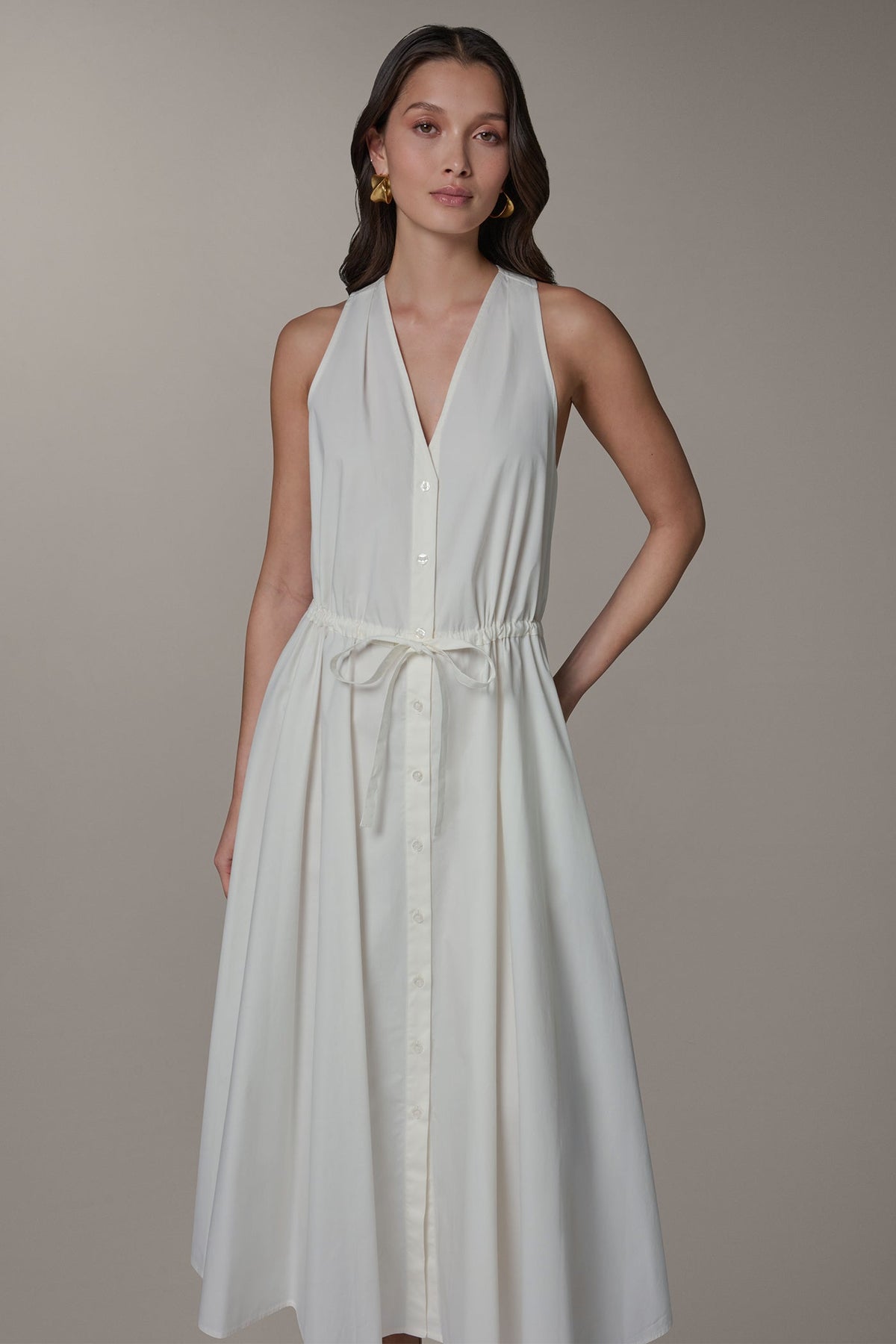 SLEEVELESS MIDI HALTER DRESS