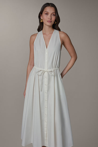SLEEVELESS MIDI HALTER DRESS