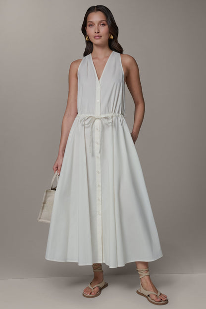 SLEEVELESS MIDI HALTER DRESS