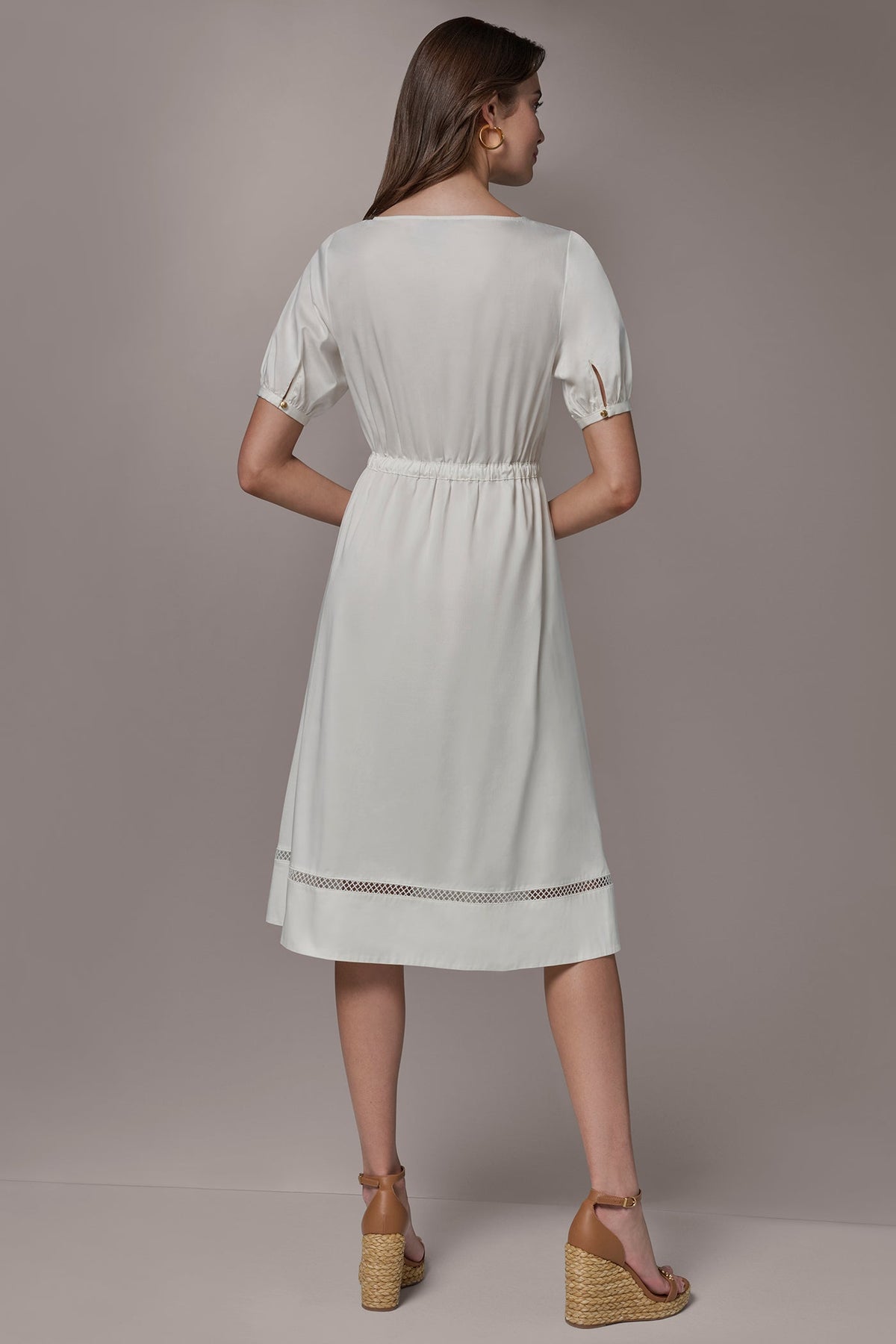 COTTON-SATEEN LATTICE MIDI A-LINE DRESS